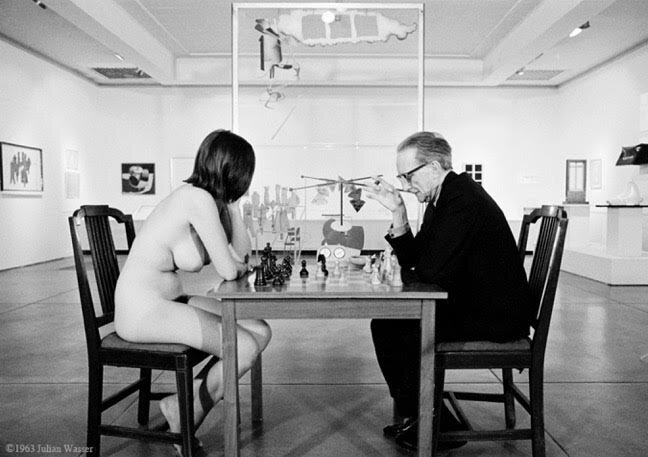 Eve Babitz Chess Photo with Marcel Duchamp by Julian Wasser